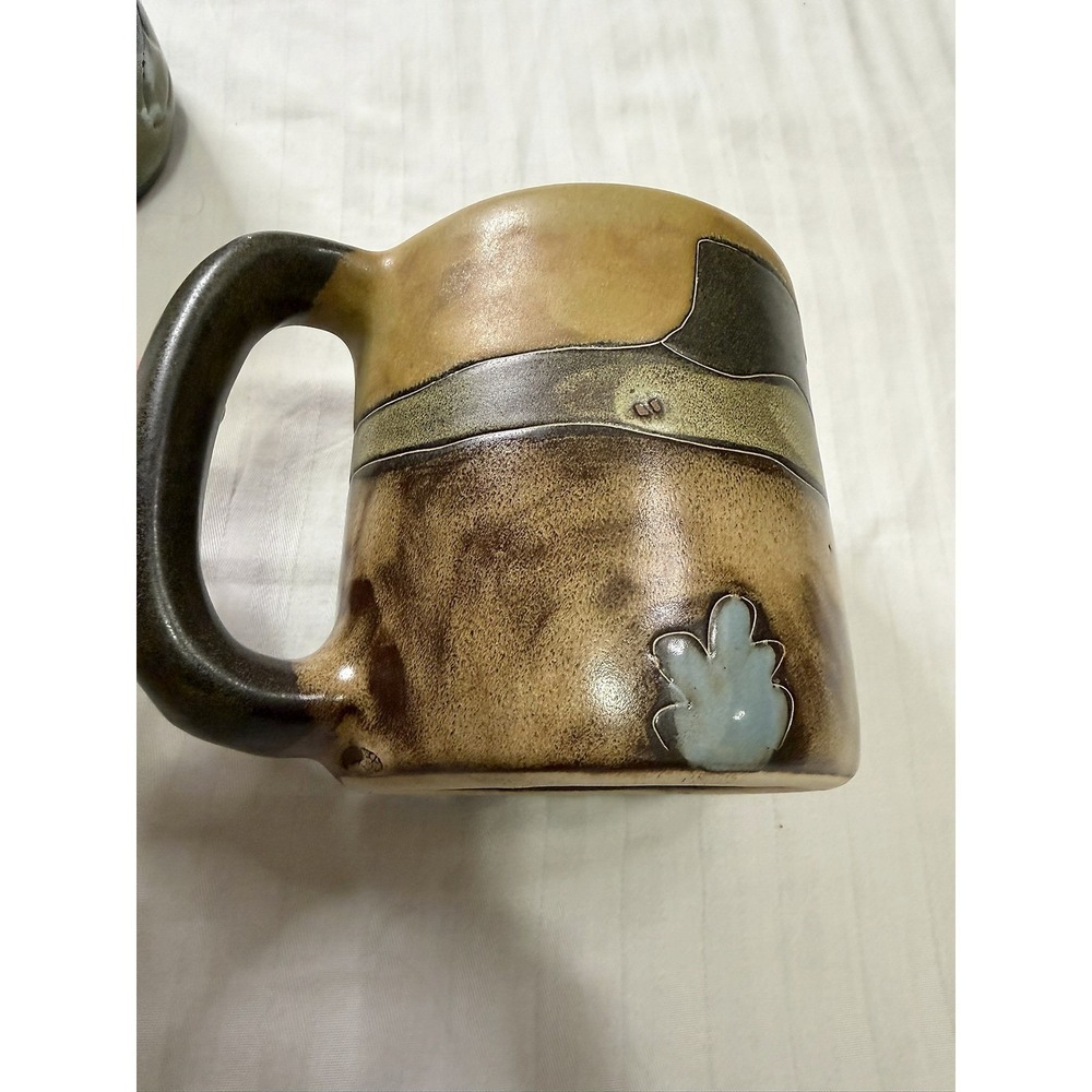 Mara Mexico Studio Pottery Cyclist Mug Hand Built Blue Glazed Organic Cup Set - Picture 6 of 16